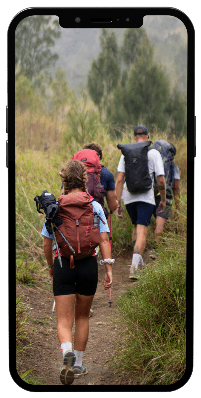 Phone mockup with a family walking